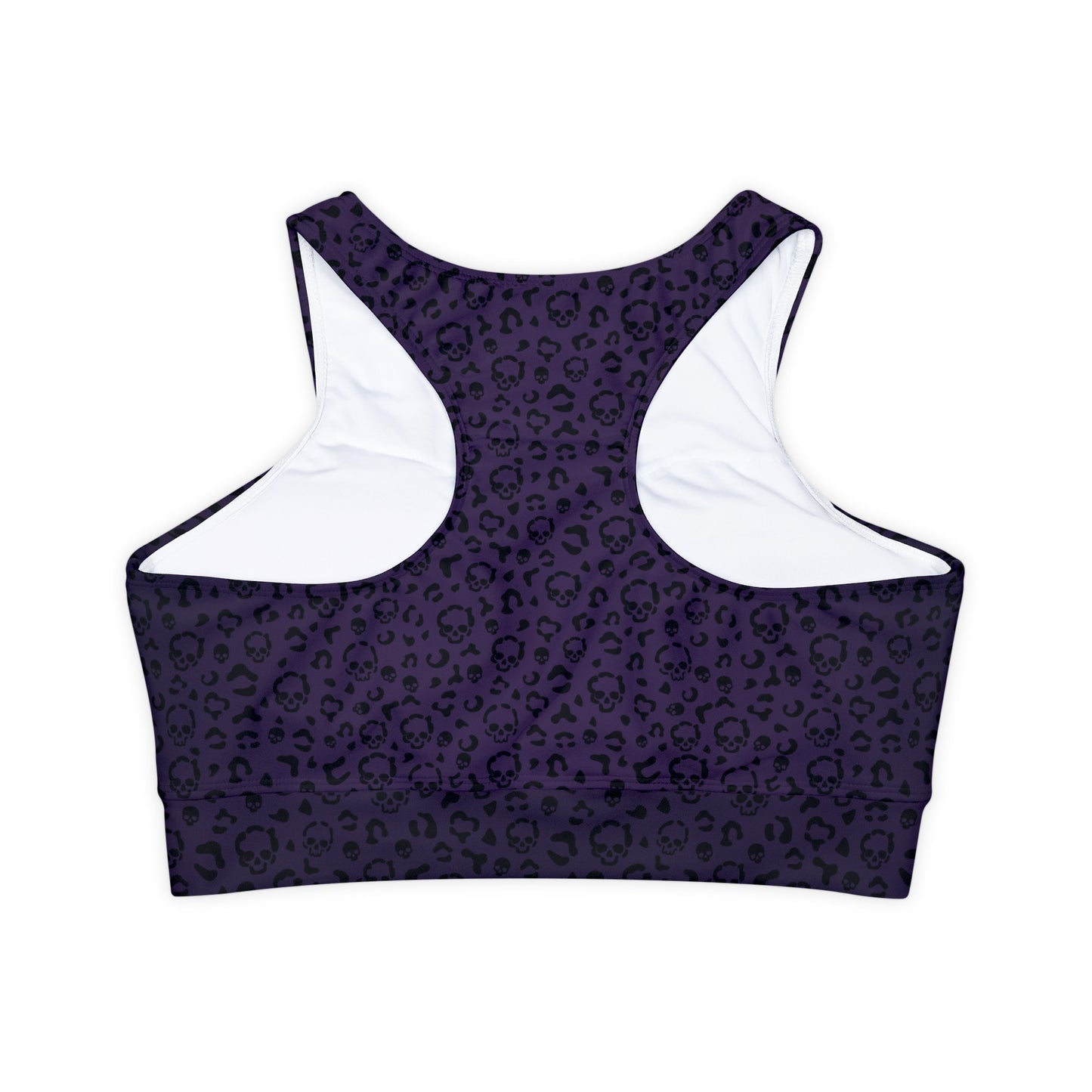 Cheetah Skull in Purple Fully Lined, Padded Sports Bra, Blue Leopard Print Sports Bra, Lined Athletic Top, Fitness Apparel