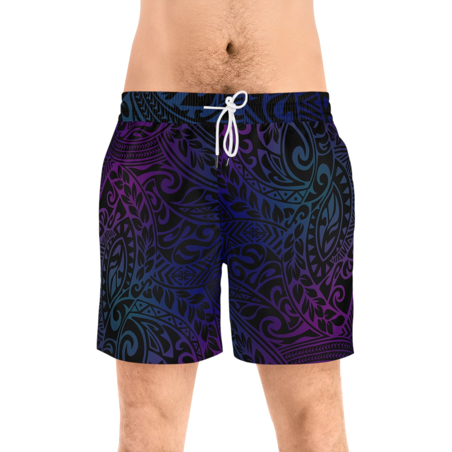 Jewel Tone Polynesian Tribal Mid-Length Swim Shorts