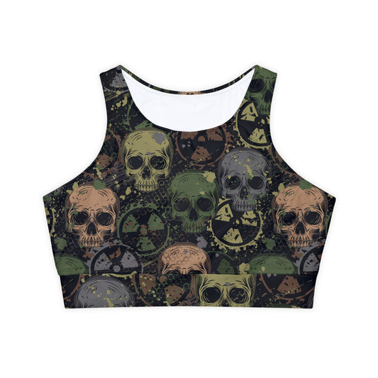 Skull Camo Fully Lined, Padded Sports Bra, Black and White Sports Bra, Lined Athletic Top, Fitness Apparel