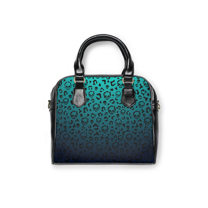 Cheetah Skull in Teal Shoulder Handbag