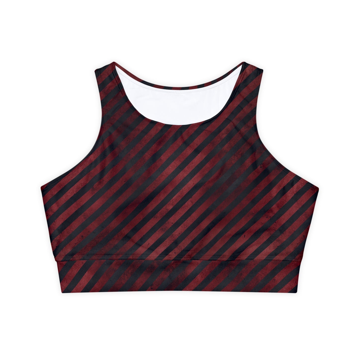 Grunge Red and Black Striped Fully Lined, Padded Sports Bra, Black and White Sports Bra, Lined Athletic Top, Fitness Apparel