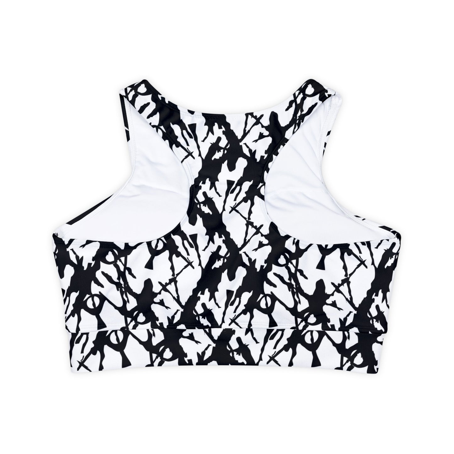 Ink Splatter Fully Lined, Padded Sports Bra, Black and White Sports Bra, Lined Athletic Top, Fitness Apparel