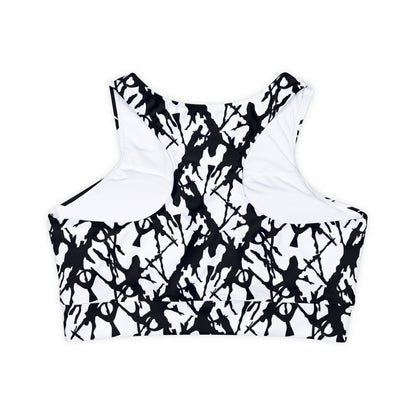 Ink Splatter Fully Lined, Padded Sports Bra, Black and White Sports Bra, Lined Athletic Top, Fitness Apparel