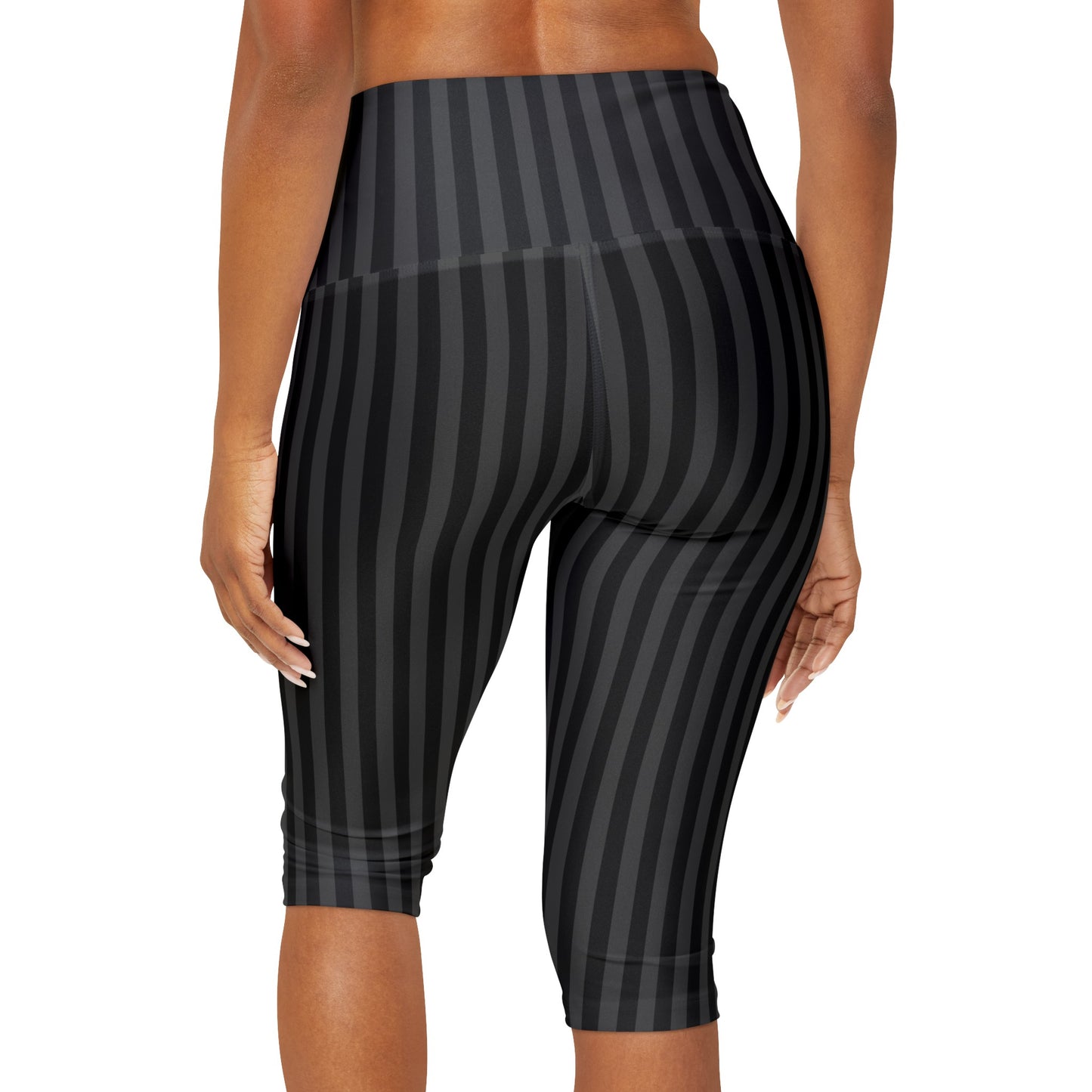 Striped black and grey Yoga Capri Leggings