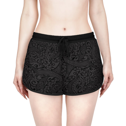 Polynesian Tribal in Black & Grey Relaxed Shorts