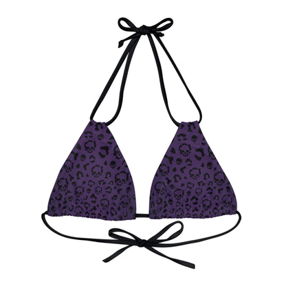 Cheetah Skull in Purple Strappy Triangle Bikini Top