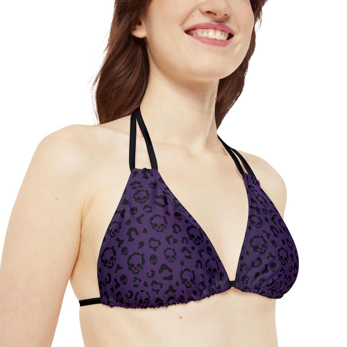 Cheetah Skull in Purple Strappy Triangle Bikini Top