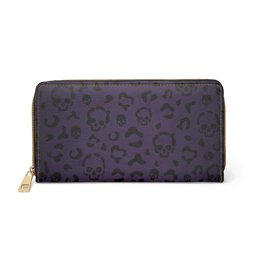 Cheetah Skulls in Purple Zipper Wallet