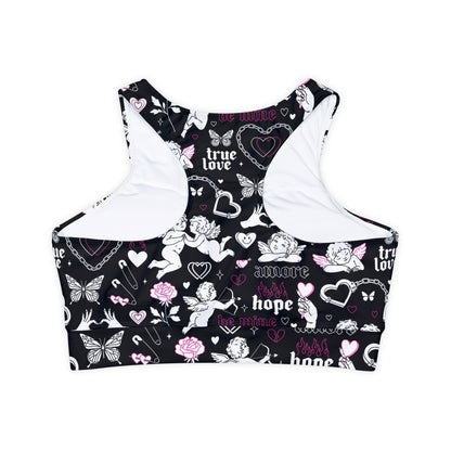 Amore Fully Lined, Padded Sports Bra, Black and White Sports Bra, Lined Athletic Top, Fitness Apparel