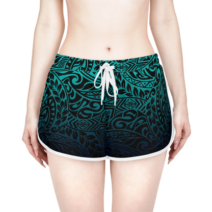 Teal Navy Polynesian Relaxed Shorts