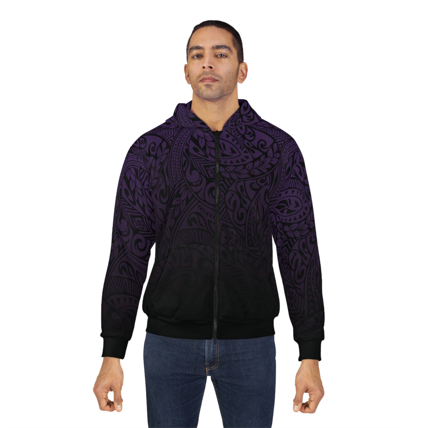 Polynesian Tribal in Purple and Black Unisex Zip Hoodie