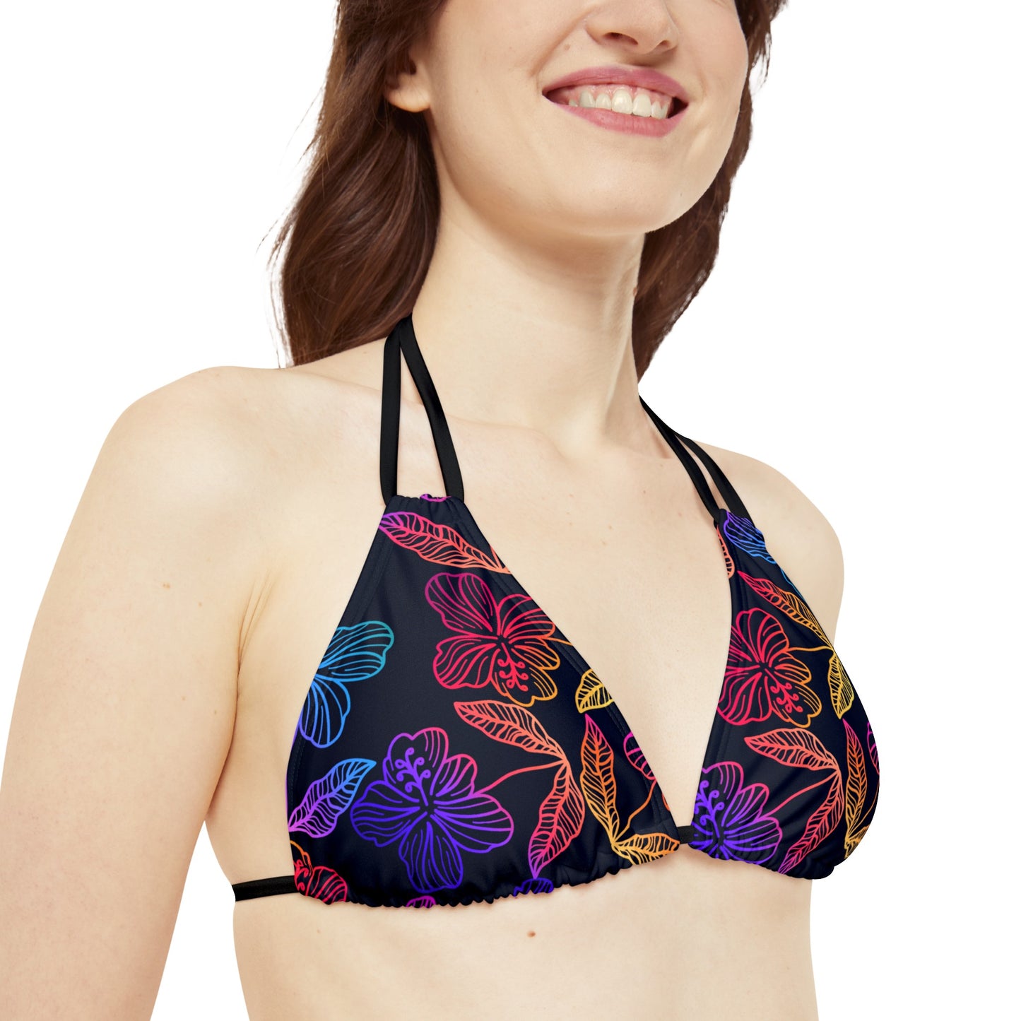 Rainbow Hibiscus Strappy Triangle Bikini Top