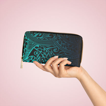 Polynesian Tribal in Teal Zipper Wallet