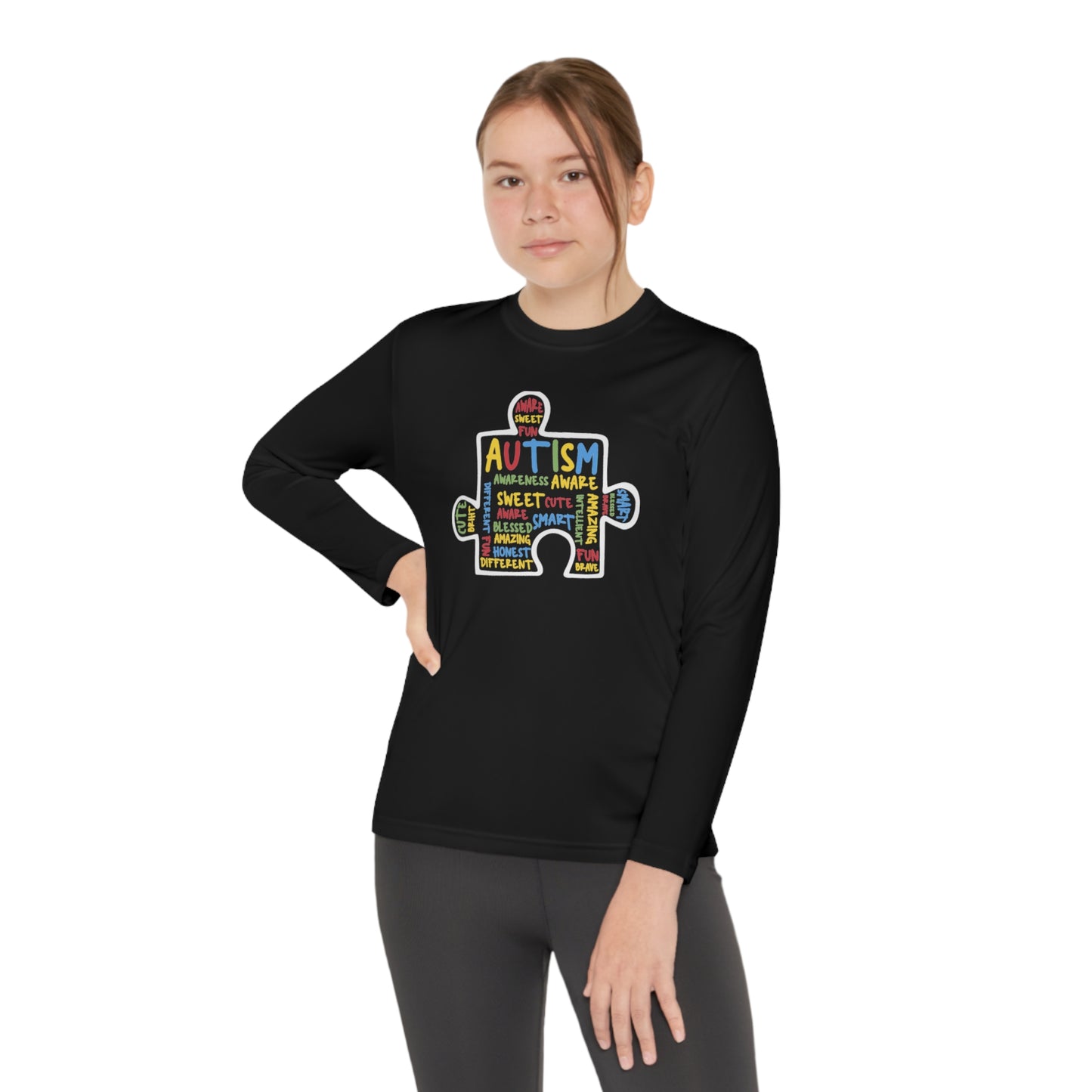 Autism puzzle piece Youth Long Sleeve Competitor Tee