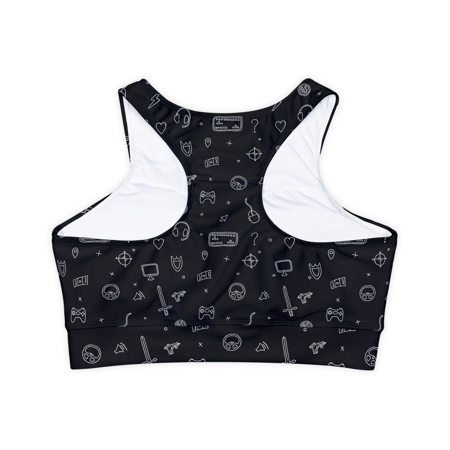 Gamer Fully Lined, Padded Sports Bra, Black and White Sports Bra, Lined Athletic Top, Fitness Apparel