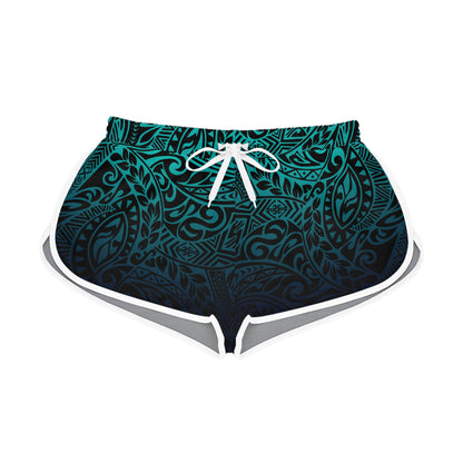 Teal Navy Polynesian Relaxed Shorts