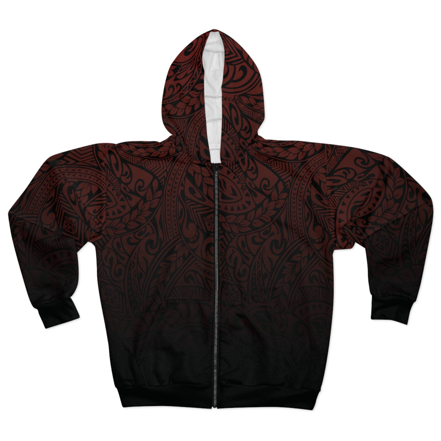 Polynesian Tribal in Red and Black Unisex Zip Hoodie