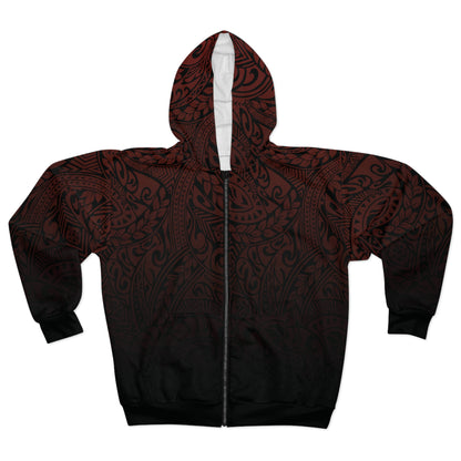 Polynesian Tribal in Red and Black Unisex Zip Hoodie