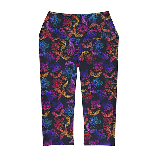 Rainbow Hibiscus Yoga Capri Leggings