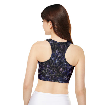 Midnight Crystals Fully Lined, Padded Sports Bra, Black and White Sports Bra, Lined Athletic Top, Fitness Apparel