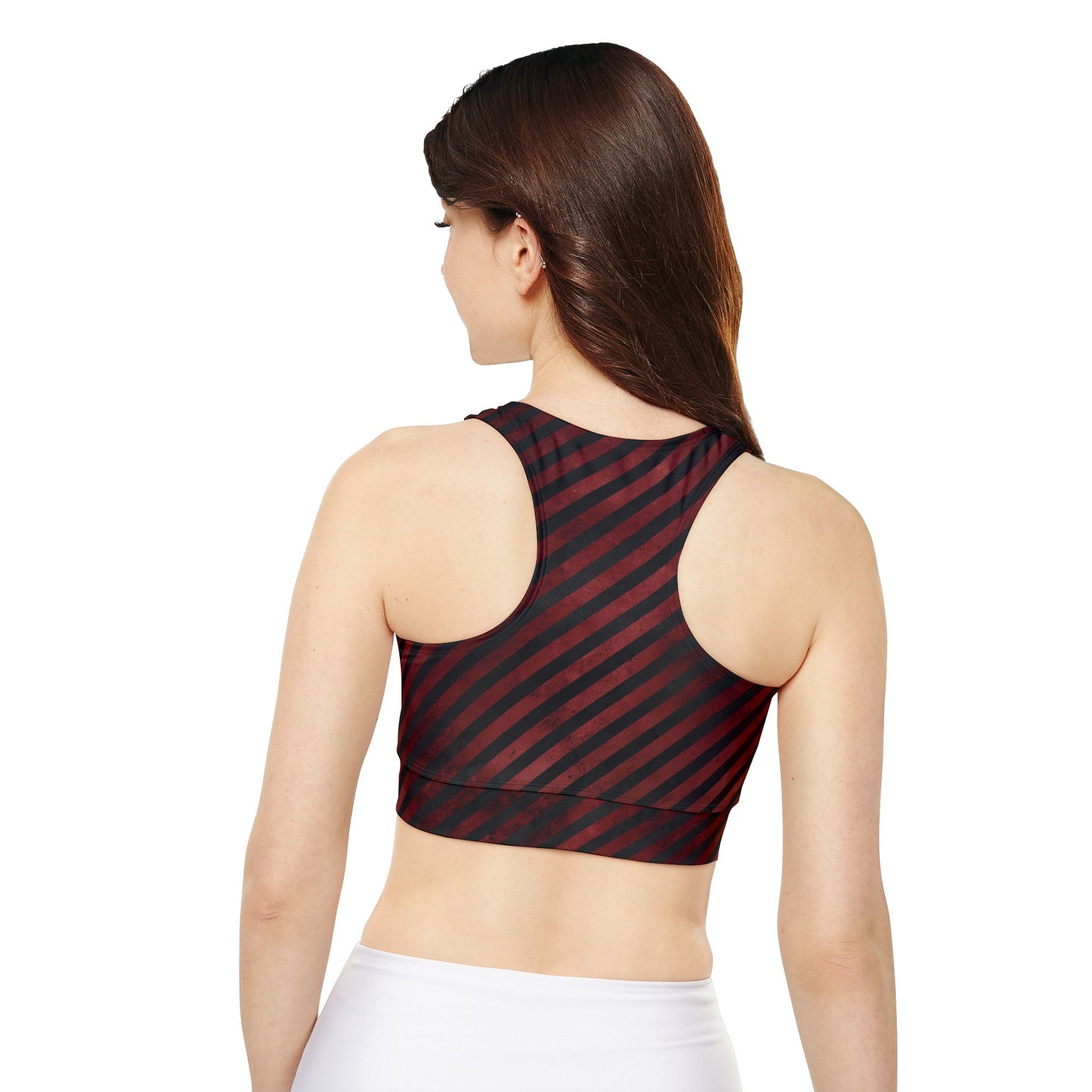 Grunge Red and Black Striped Fully Lined, Padded Sports Bra, Black and White Sports Bra, Lined Athletic Top, Fitness Apparel