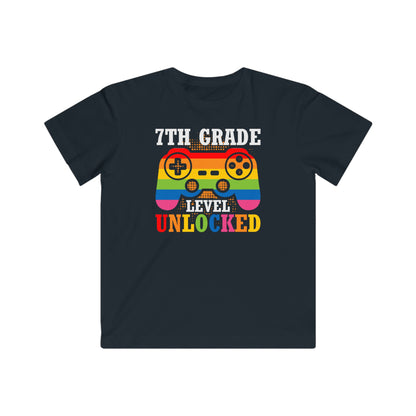 7th Grade Level Unlock Kids Fine Jersey Gaming Tee