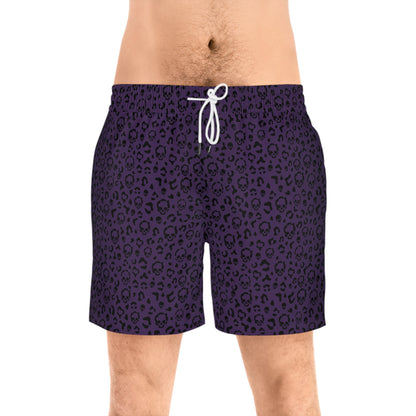 Cheetah Skulls in Purple Mid-Length Swim Shorts