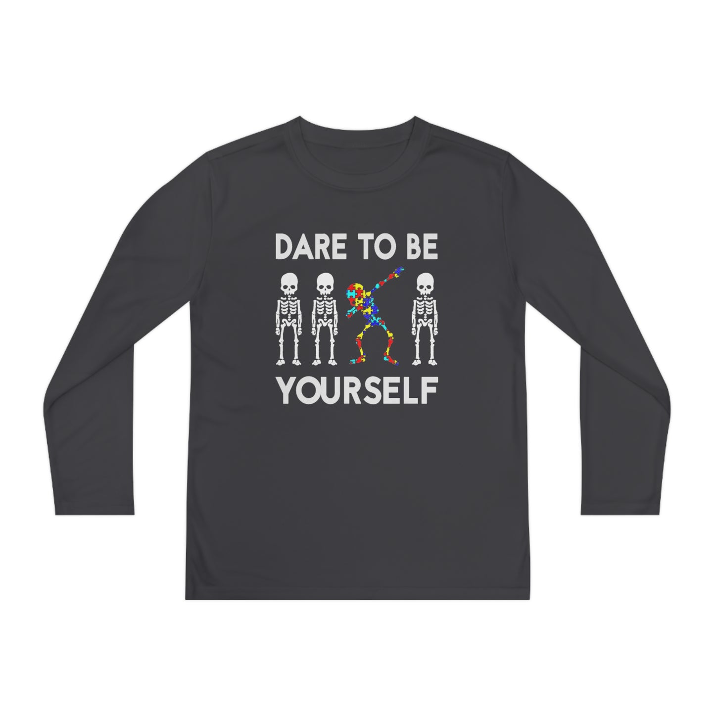 Skeleton dabbing autism Youth Long Sleeve Competitor Tee