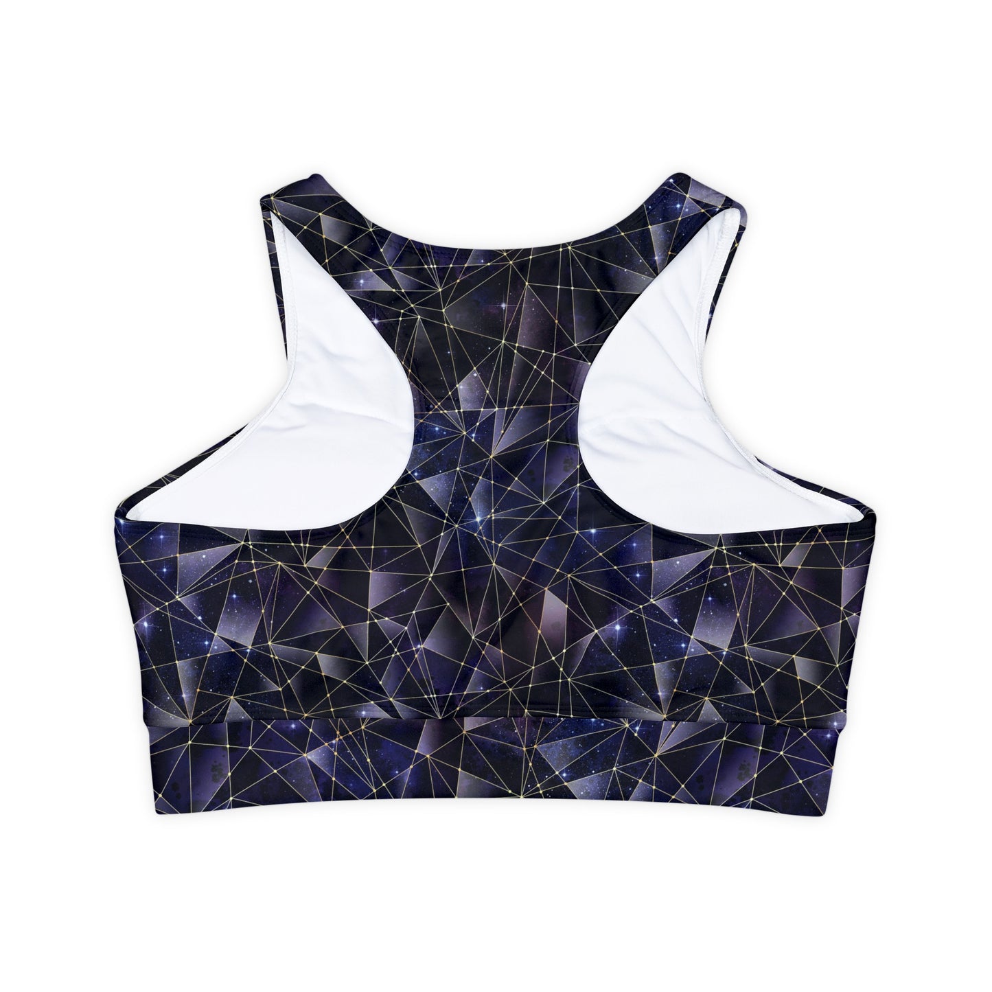 Midnight Crystals Fully Lined, Padded Sports Bra, Black and White Sports Bra, Lined Athletic Top, Fitness Apparel