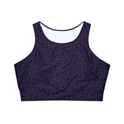 Cheetah Skull in Purple Fully Lined, Padded Sports Bra, Blue Leopard Print Sports Bra, Lined Athletic Top, Fitness Apparel