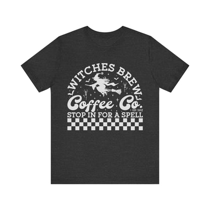 Witches Brew Coffee Company Jersey unisex tee, Halloween Graphic Tee, Spooky Shirt, Trick or Treat Tee, Halloween Costume, Festive Gift