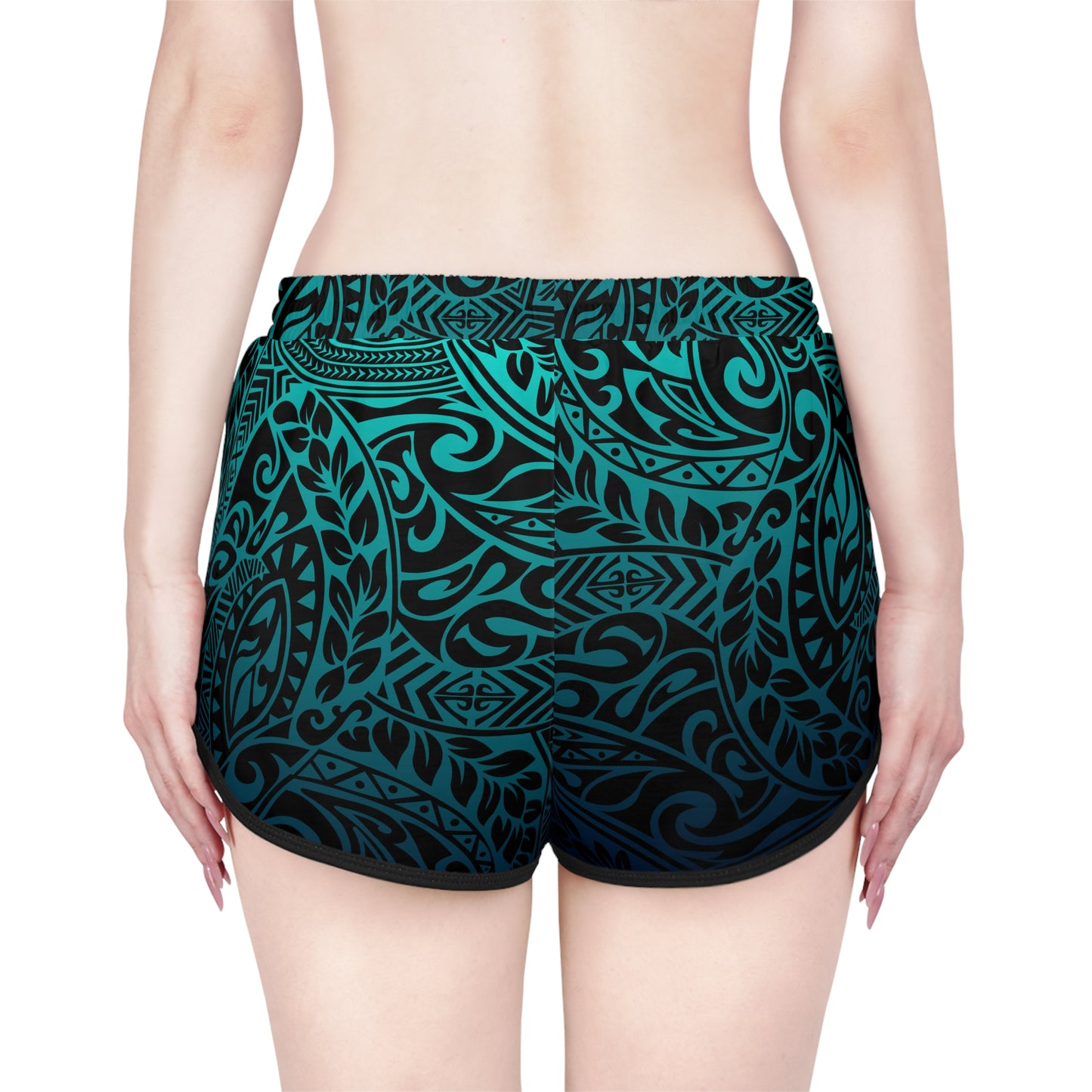 Teal Navy Polynesian Relaxed Shorts