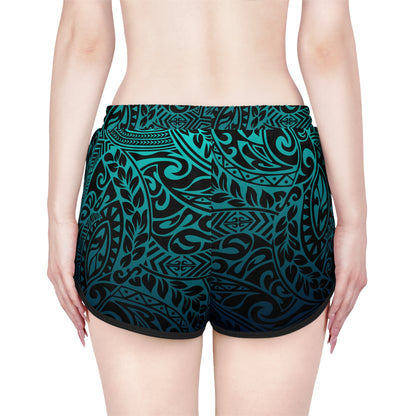 Teal Navy Polynesian Relaxed Shorts