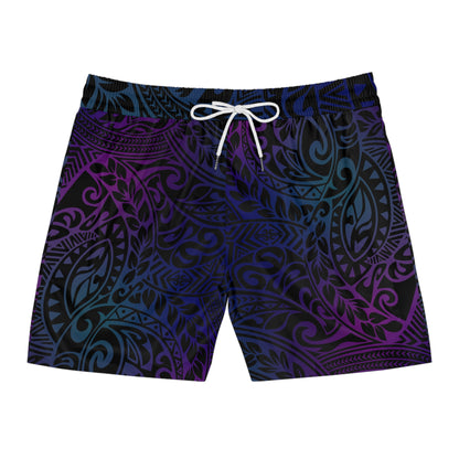 Jewel Tone Polynesian Tribal Mid-Length Swim Shorts