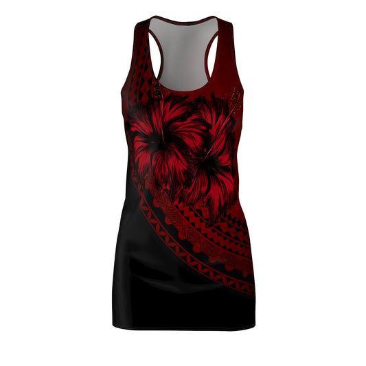 Polynesian Tribal Hibiscus Dress in Red and Black