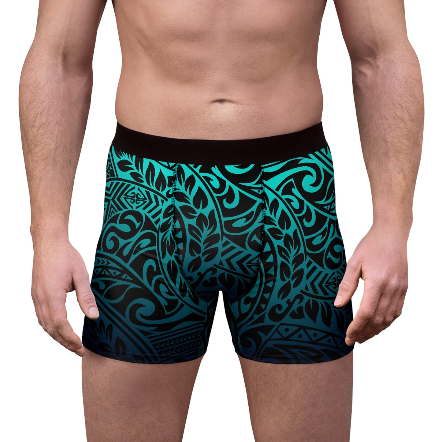 Teal Navy Polynesian Tribal Boxer Briefs