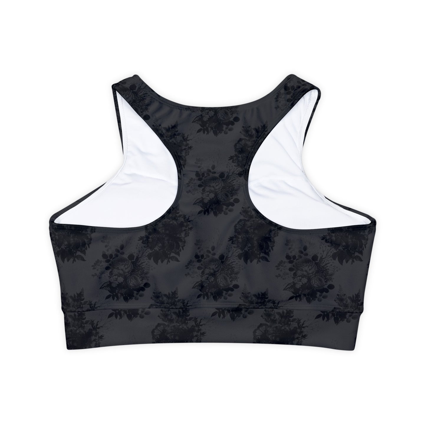 Gothic Floral Fully Lined, Padded Sports Bra, High Neck Sports Bra, Lined Athletic Top, Fitness Apparel