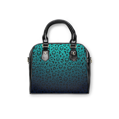 Cheetah Skull in Teal Shoulder Handbag