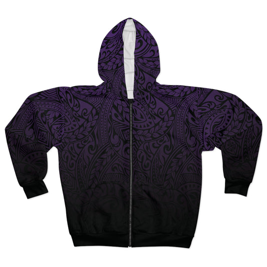 Polynesian Tribal in Purple and Black Unisex Zip Hoodie