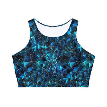 Turquoise Crystal Fully Lined, Padded Sports Bra, Black and White Sports Bra, Lined Athletic Top, Fitness Apparel