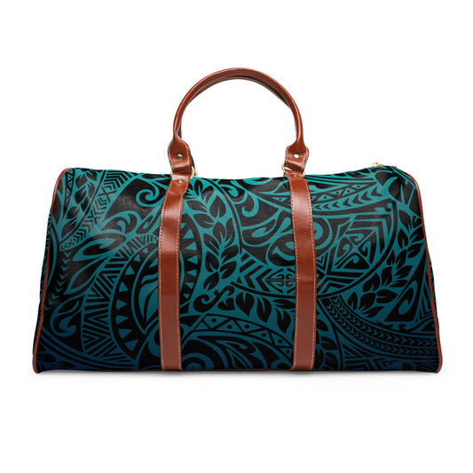 Polynesian Tribal in Teal Waterproof Travel Bag