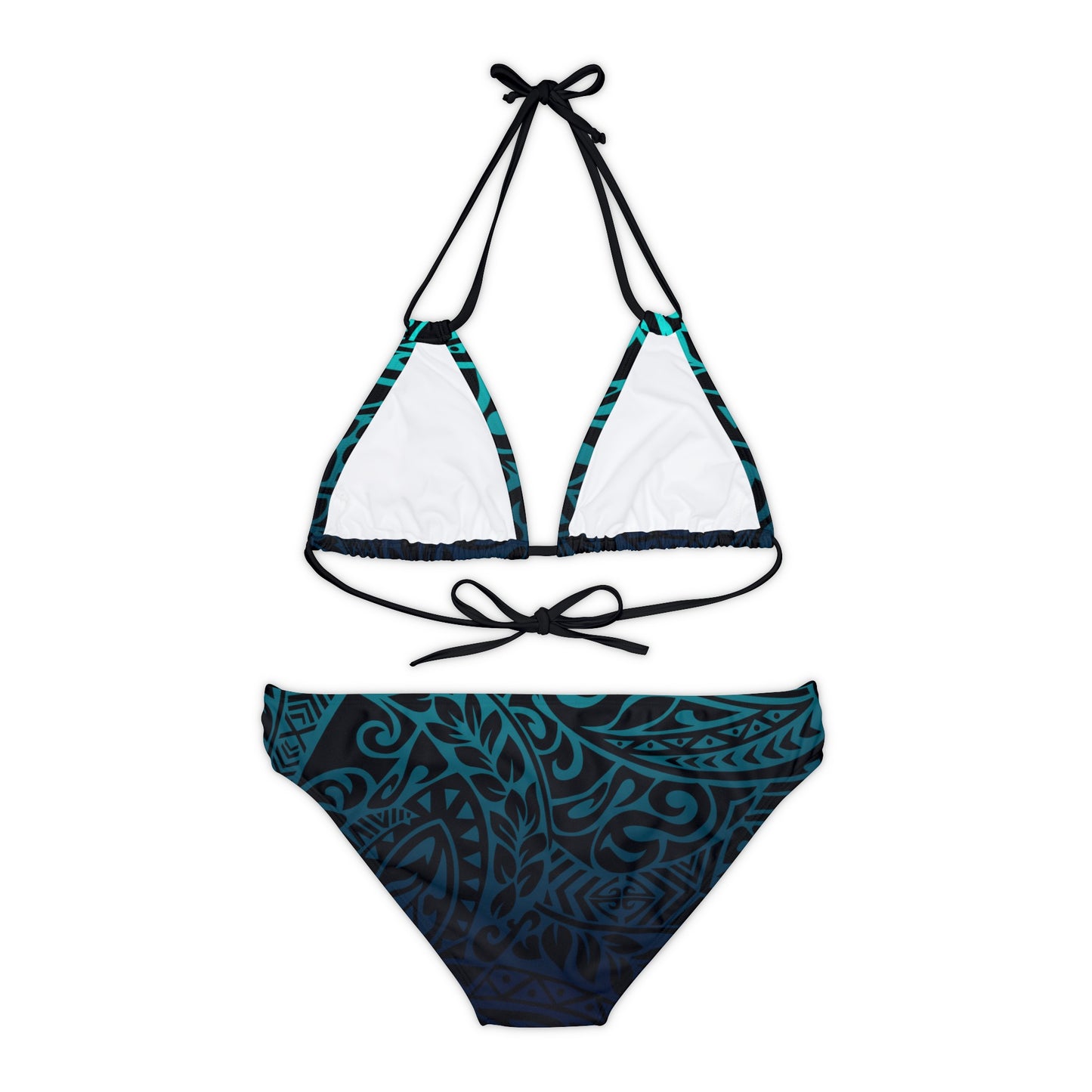 Teal Navy Polynesian Tribal Strappy Bikini Set