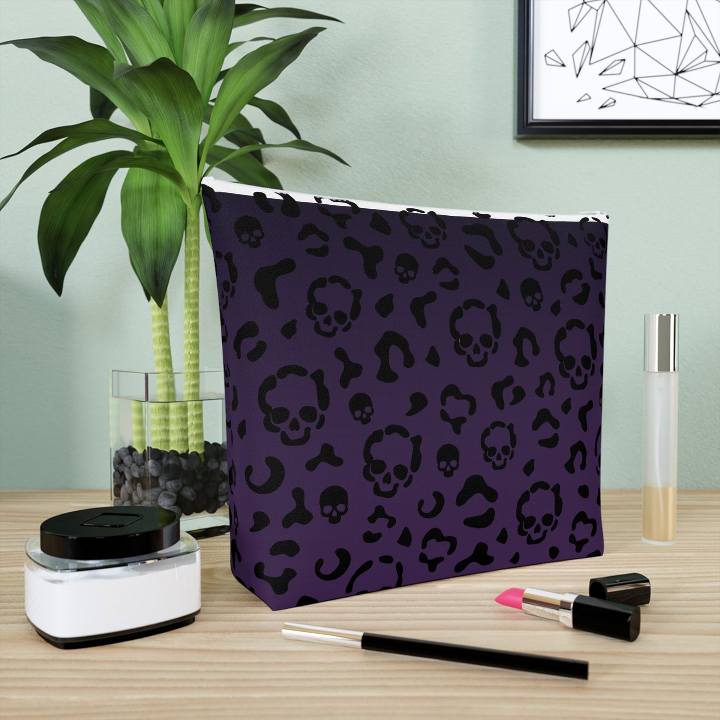 Cheetah Skulls in Purple Cotton Cosmetic Bag