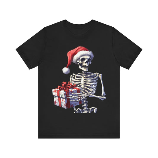 Christmas Skeleton with Present Unisex Jersey Short Sleeve Tee