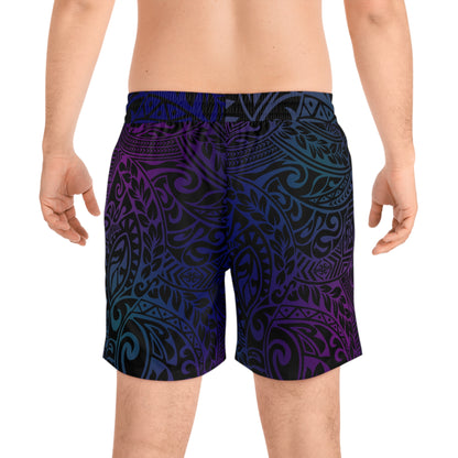 Jewel Tone Polynesian Tribal Mid-Length Swim Shorts