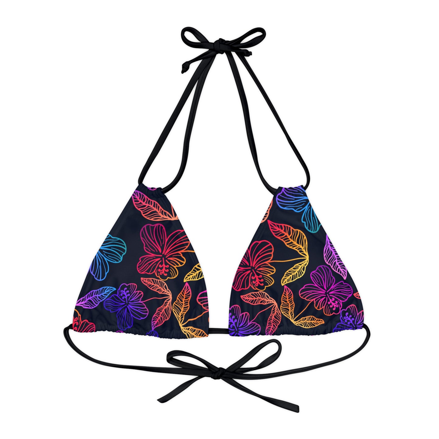 Rainbow Hibiscus Strappy Triangle Bikini Top