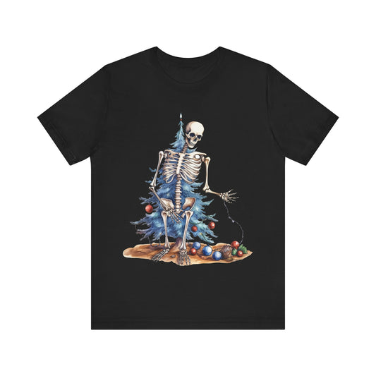 Christmas Skeleton Decorating Tree Unisex Jersey Short Sleeve Tee