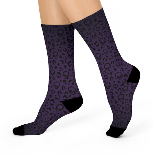 Cheetah Skulls in Purple Cushioned Crew Socks