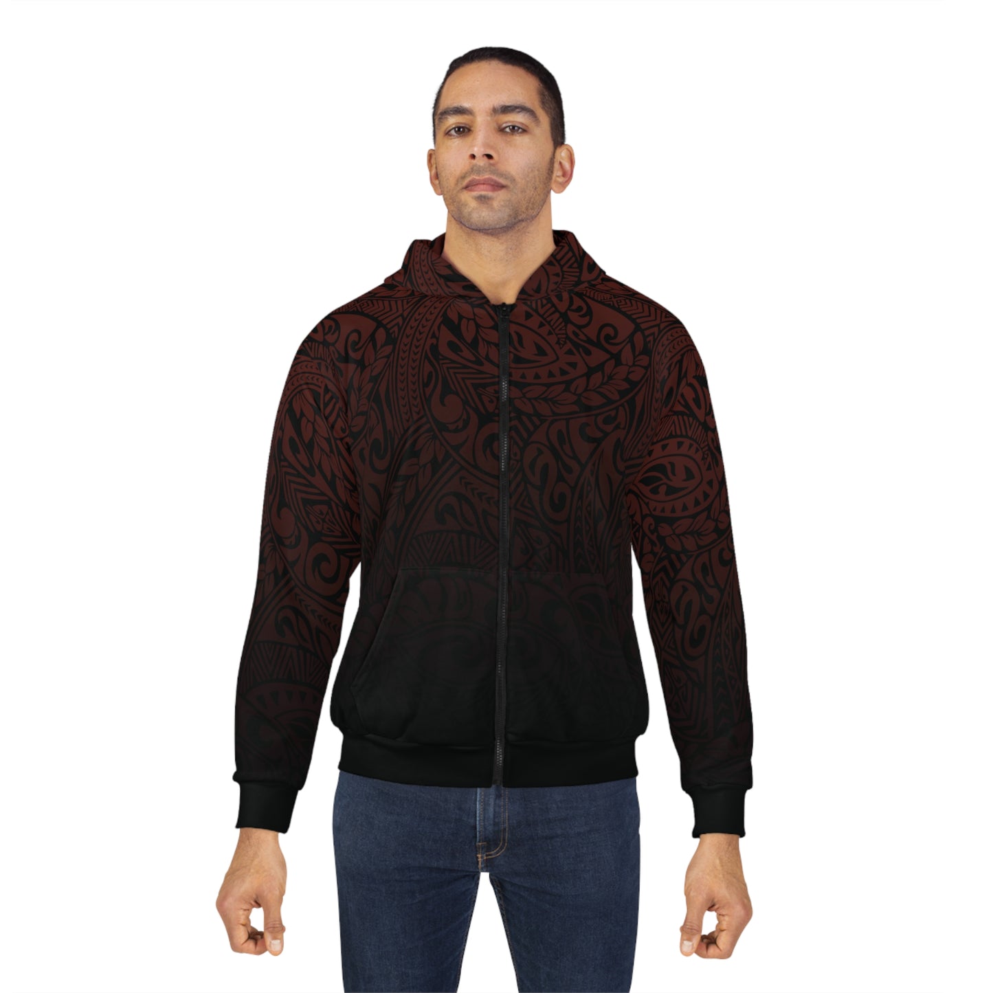 Polynesian Tribal in Red and Black Unisex Zip Hoodie