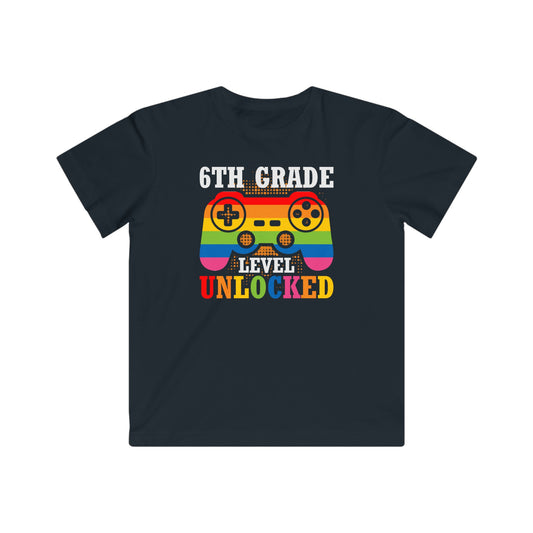 6th Grade Level Unlock Kids Fine Jersey Gaming Tee